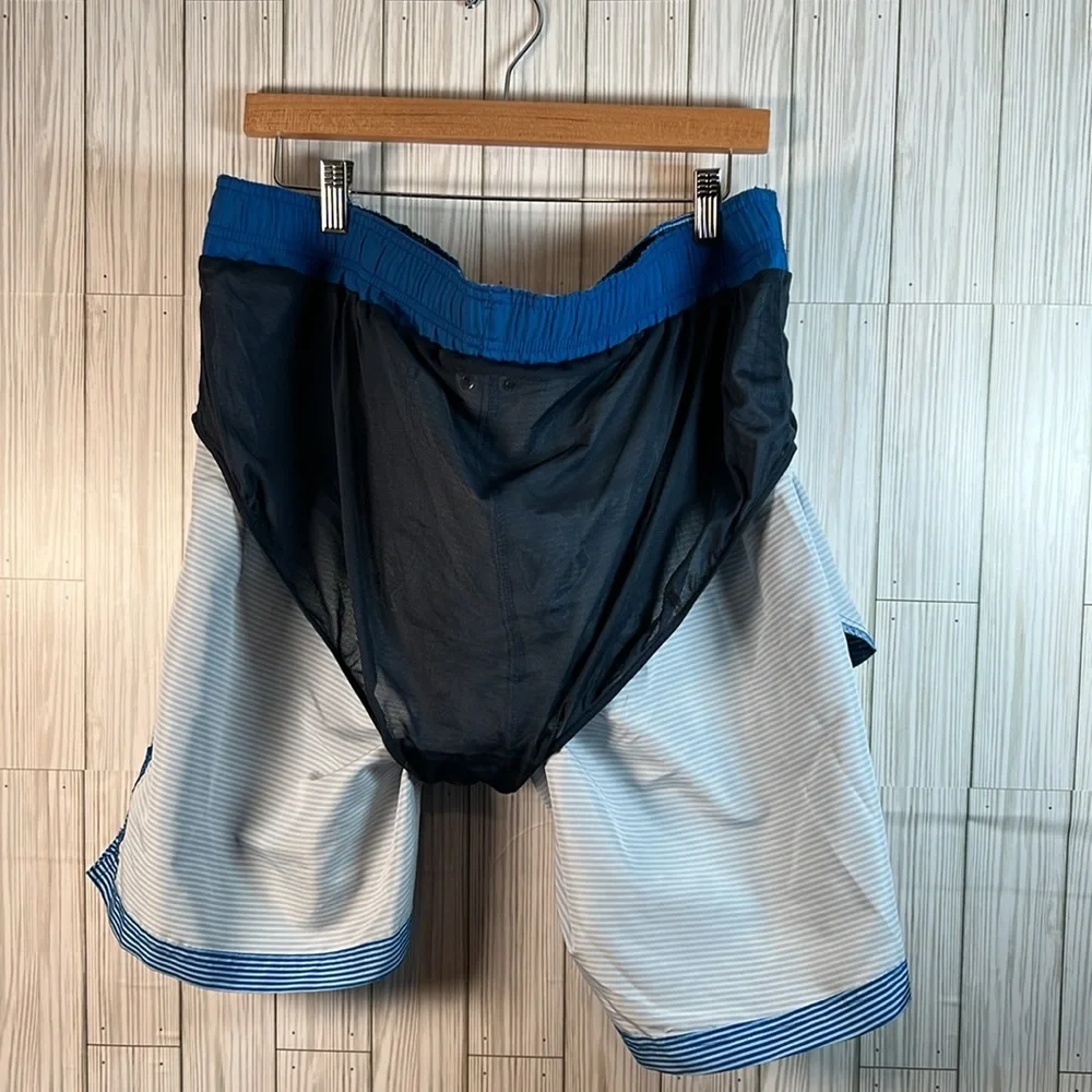 Lands’ End Men’s Light & Dark Blue Striped Shorts Swim Trunks‎ Size XL 40-42